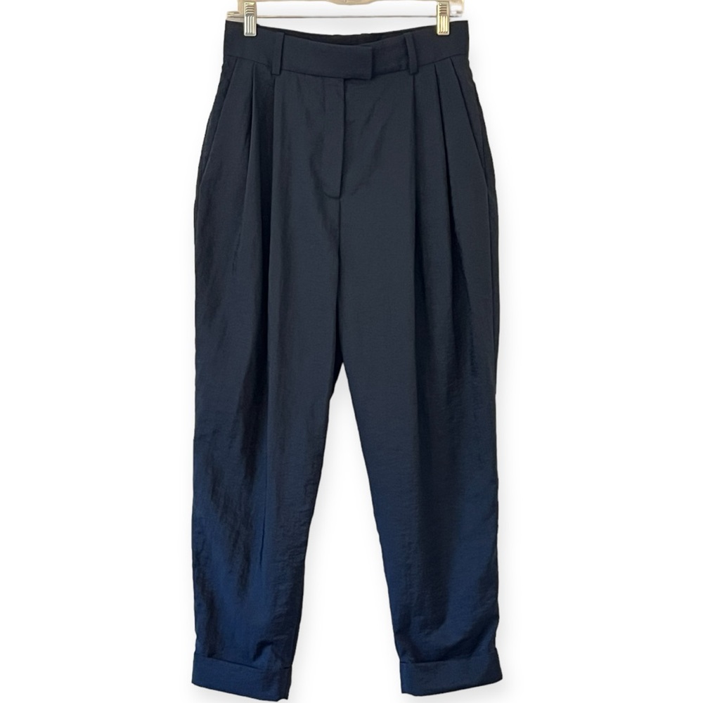 COS Nylon High Waisted Pleated Cuffed Crop Trousers Pants Relaxed Inseam 25”